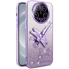 4U Sky Xiaomi 14 Ultra Kılıf Dragonfly Tpu Çiçekler Glitter Telefon Kapağı-Mor (Yurt Dışından)