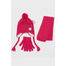 Kız Çocuk Ajurlu Atkı Bere Takımı 3'lü