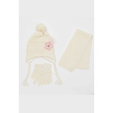 FLORİ Kız Çocuk Ajurlu Atkı Bere Takımı 3'lü