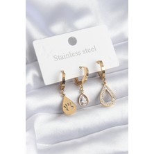 Skygo 316L Çelik Gold Renk Damla Model Göz Işleme Zirkon Taş Detay Kadın Küpe - TJ-BKP8155