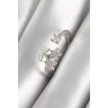 Skygo Pirinç Gümüş Renk Zirkon Taşlı Çiçek Model Kadın Yüzük - TJ-BYK3068