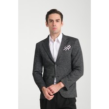 Frappoli Aimame Erkek Siyah Mono Yaka Örme Esnek Likralı Kumaş Blazer Ceket