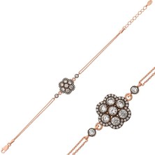 HS Demirci 925 Ayar Gümüş Rose Elmas Montür Çiçek Bileklik