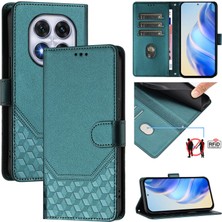 4U Sky Xiaomi Redmi Için Not 14 Pro + 5g/xiaomi Redmi Not 14 Pro 5g Kılıf Baskılı Petek Rfıd Engelleme Deri Telefon Kılıfı ile Kayış-Yeşil (Yurt Dışından)