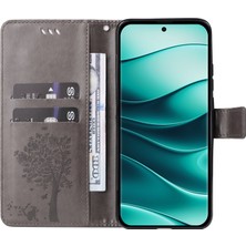 4U Sky Kt Baskı Çiçek Serisi-3 Xiaomi Redmi Note 14 Pro+ 5g / Note 14 Pro 5g Kılıf Kedi Ağacı Desen Flip Deri Telefon Kapağı-Gri (Yurt Dışından)