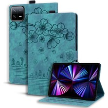 Digital Computer Home Xiaomi Pad 7 Kılıf Flip Deri Telefon Kapağı Için Kiraz Çiçeği Kedi Baskılı-Yeşil (Yurt Dışından)