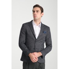 Frappoli Aimame Erkek Koyu Lacivert Mono Yaka Örme Esnek Likralı Kumaş Blazer Ceket