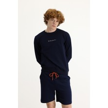 Bisiklet Yaka Nakışlı Pamuklu Sweatshirt
