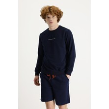 Bisiklet Yaka Nakışlı Pamuklu Sweatshirt