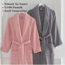 Rebeka Home Collection Antrasit Pembe Havlulu Bornoz 4lü Set