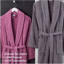 Rebeka Home Collection Mürdüm Antrasit Havlulu Bornoz Set 4'lü