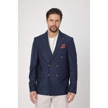 Frappoli Fatuse Erkek Saks Kruvaze 6 Adet Metal Düğmeli 4 Mevsim Blazer Ceket