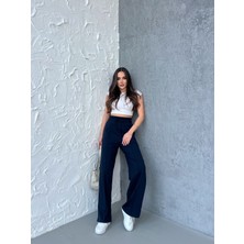 Mmetalic Kadın Mevsimlik Salaş Geniş Paça Yüksek Bel Lacivert Eşofman Altı