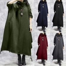 Günlük Sonbaharlık Tam Boy Panço Kadın Elbise