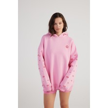 Holly Lolly Kadın Pembe Standart Oversize Kapüşonlu Eye Unisex Sweat