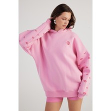 Holly Lolly Kadın Pembe Standart Oversize Kapüşonlu Eye Unisex Sweat