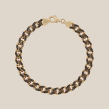 Altıntaş Çift Taraflı Siyah Taşlı Mekik Altın Bileklik