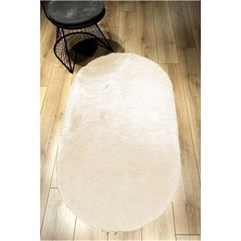 Raschel Carpet Krem Yıkanabilir Yumuşak Kaymaz Özel Taban Oval Peluş Halı Yolluk