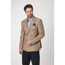 Frappoli Fatuse Erkek Bej Kruvaze 6 Adet Metal Düğmeli 4 Mevsim Blazer Ceket