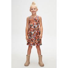 Kahverengi Forest Animals Kız Çocuk Desenli Kolsuz Elbise