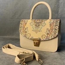Uretti - Hüseyin 1361 Mozaik Desenli Kadın Beyaz Çapraz Çanta - 14 x 18 cm
