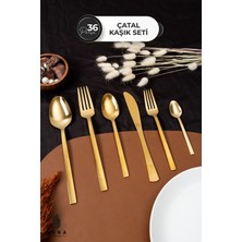 Prm 36 Parça 6 Kişilik Paslanmaz Çelik Gold Çatal Kaşık Bıçak Seti - Şık ve Dayanıklı Tasarım