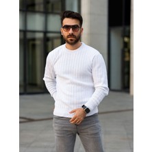 Trendseninle Erkek Beyaz Selanik Bisiklet Yaka Triko Kazak