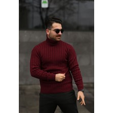 Trendseninle Erkek Bordo Boğazlı Balıkçı Yaka Kışlık Triko Kazak