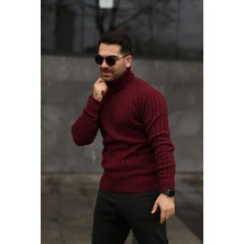 Trendseninle Erkek Bordo Boğazlı Balıkçı Yaka Kışlık Triko Kazak