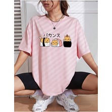 Mercoledi Kedi Halleri Baskılı Kadın Oversize Salas T-Shirt Boyfriend