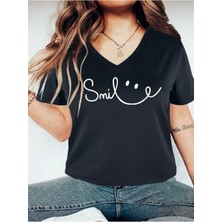 Mercoledi Kadın  Baskılı Kadın Oversize V Yaka T-Shirt Salaş