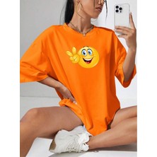 Mercoledi Emoji Baskılı Oversize Ünisex T-Shirt Salaş Boyfirend