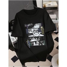 Mercoledi Anime Tema Baskılı Oversize Erkek T-Shirt Salaş Boyfirend