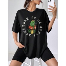 Mercoledi Remember To Be Happy Baskılı Oversize T-Shirt Salas Boyfriend