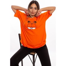 Mercoledi Garfield Baskılı Turuncu Oversize Unisex Tshirt