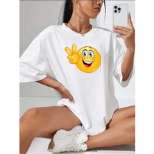 Mercoledi Emoji Baskılı Oversize Ünisex T-Shirt Salaş Boyfirend