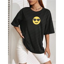Mercoledi Gözlüklü Emoji Ünisex T-Shirt Oversize Salas Boyfriend