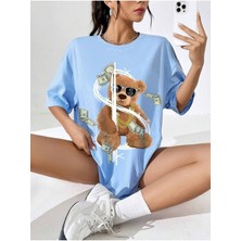 Mercoledi Dolar Bear Baskılı Oversize T-Shirt Salaş Boyfirend