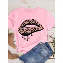 Mercoledi Leopard Lip Baskılı Oversize T-Shirt Salaş Boyfirend