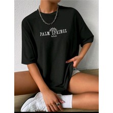 Mercoledi Kadın Palm Sprıngs U.s.a Baskılı Oversize Salaş T-Shirt Boyfriend