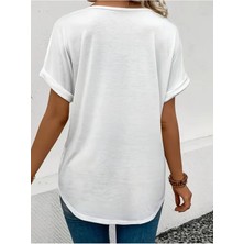 Kadın  Baskılı Kadın Oversize V Yaka T-Shirt Salaş