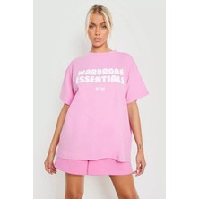 Mercoledi Pembe Oversize Wardrobe T-Shirt - Oversize Baskılı Wardrobe