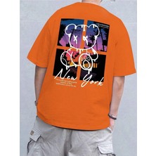 Mercoledi Bear New York Baskılı Oversize Erkek T-Shirt Salaş Boyfirend