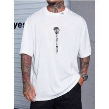 Mercoledi Rose Baskılı Oversize Erkek T-Shirt Salaş Boyfirend