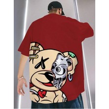 Mercoledi Crazy Bear Baskılı Oversize Erkek T-Shirt Salaş Boyfirend