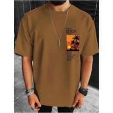 Mercoledi Beach Resim Baskılı Oversize Erkek T-Shirt Salaş Boyfirend