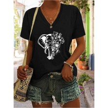 Mercoledi Kadın  Baskılı Kadın Oversize V Yaka T-Shirt Salaş