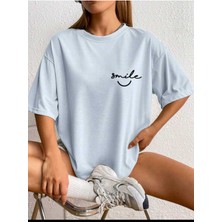 Mercoledi Kadın Smile Baskılı Oversize Salaş T-Shirt Boyfriend