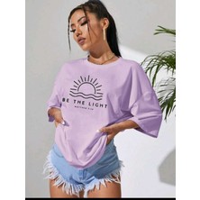 Mercoledi Kadın Be The Lıght Baskılı Oversize Salaş T-Shirt Ünisex Boyfirend