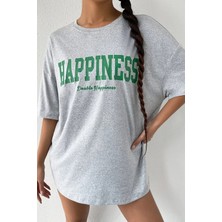 Mercoledi Happıness Baskılı Kadın Oversize Salas T-Shirt Boyfirend